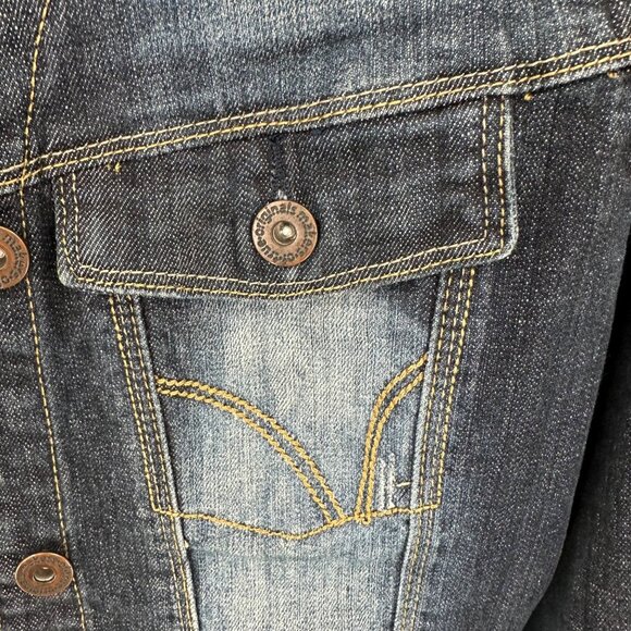 Makers Of True Originals Womens Blue Distressed Button Denim Jacket Sz M FLAW - Picture 4 of 10